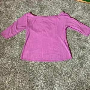 Soft Surroundings Size L Ribbed Off Shoulder 3/4 Sleeve Top Purple